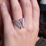 Genuine Large Pink Old-Cut Sapphire and Diamond Engagement Rings Set