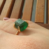 Raw Colombian Emerald Solitaire Engagement Ring - Unique Nature-Inspired May Birthstone Ring