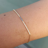 Elonged Sapphire & Diamond Bar Bracelet - Dainty Double Birthstone Pave Bracelet