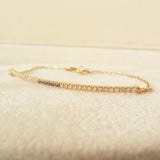 Elonged Sapphire & Diamond Bar Bracelet - Dainty Double Birthstone Pave Bracelet