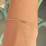 Elonged Sapphire & Diamond Bar Bracelet - Dainty Double Birthstone Pave Bracelet