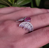 Genuine Large Pink Old-Cut Sapphire and Diamond Engagement Rings Set