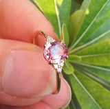 Dainty Genuine Oval Pink Sapphire and Diamond Engagement Ring