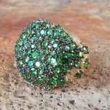 Celestial Green Garnet Engagement Ring - Large Cluster of Natural Tsavorites Ring - Garnet Wedding Jewelry - January Birthstone Ring