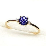 Round Tanzanite Engagement Ring – Natural Tanzanite and Diamond Ring – Solid Gold December and April Birthstone Ring