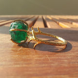 Raw Colombian Emerald Solitaire Engagement Ring - Unique May Birthstone Statement Piece - Nature Branch Inspired Handmade Fine Jewelry