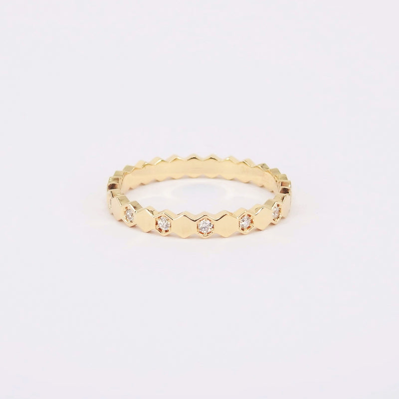 Nature-Inspired Hexagon Diamond Band –  Solid 18k Gold Stacking Eternity Ring