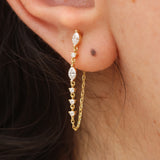 Marquise Diamond Chain Earrings – Solid 18K Gold Dangle Earrings – Delicate Diamond Drop Earrings – Wedding & Bridal Jewelry