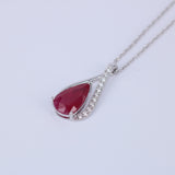 Natural Pear Ruby & Diamond Necklace – Teardrop Ruby Pendant in 18k White Gold – July Birthstone Fine Jewelry