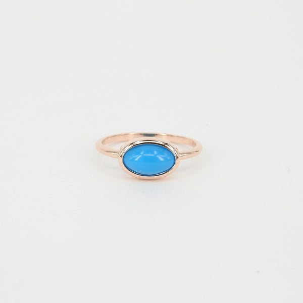 East-West Natural Oval Sleeping Beauty Bezel Turquoise Ring