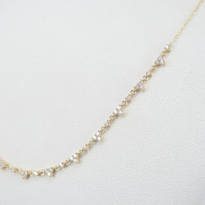 Trio Diamond Necklace - Nature Inspired Cluster Choker - Solid 18k Gold Layered Necklace