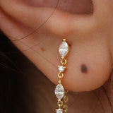 Marquise Diamond Chain Earrings – Solid 18K Gold Dangle Earrings – Delicate Diamond Drop Earrings – Wedding & Bridal Jewelry