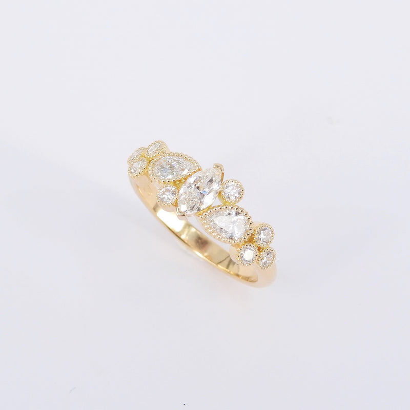 Unique Star Diamond Engagement Ring – Large Marquise Pear Bezel Wedding Band – Nature-Inspired Celestial Milgrain Gold Ring