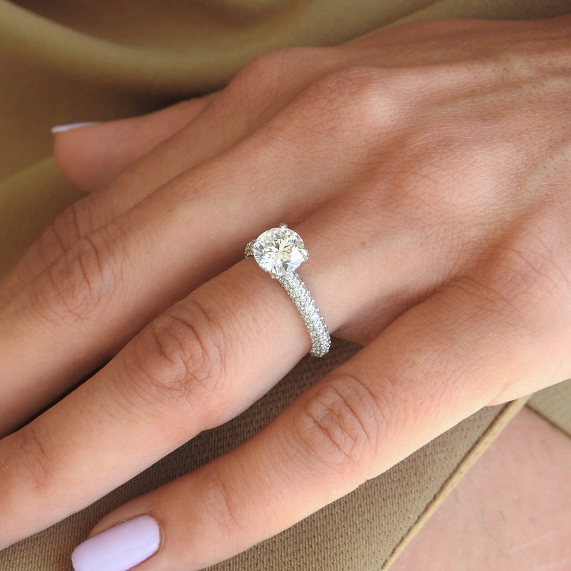 Three-Sided Pave GIA Certified Diamond Solitaire Engagement Ring