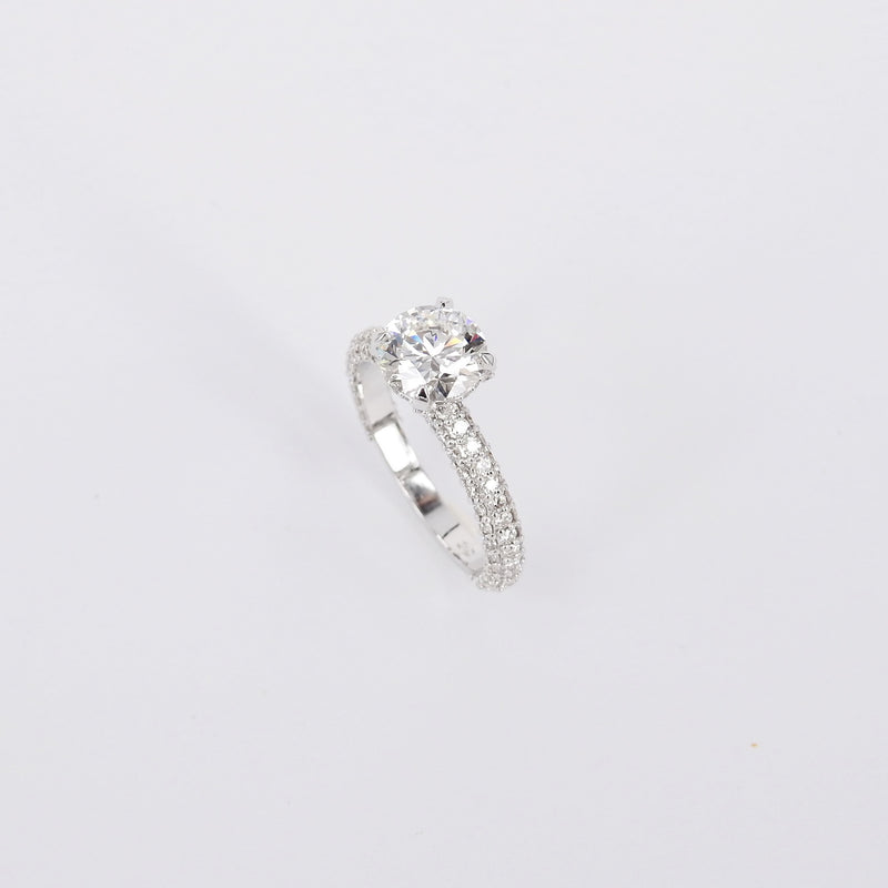 Three-Sided Pave GIA Certified Diamond Solitaire Engagement Ring