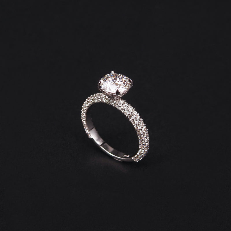 Three-Sided Pave GIA Certified Diamond Solitaire Engagement Ring