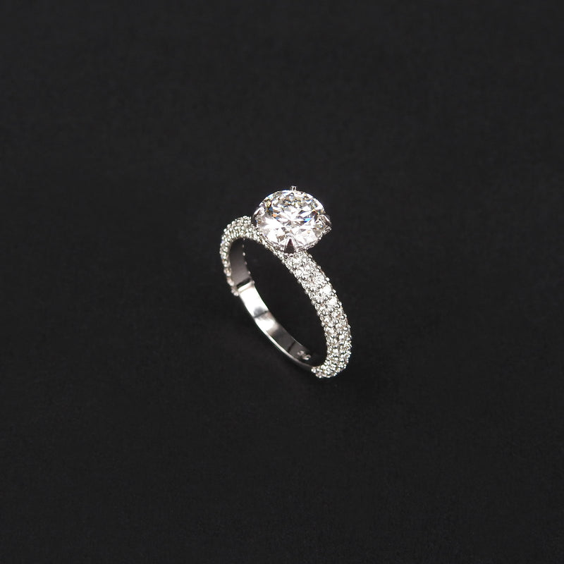 Three-Sided Pave GIA Certified Diamond Solitaire Engagement Ring