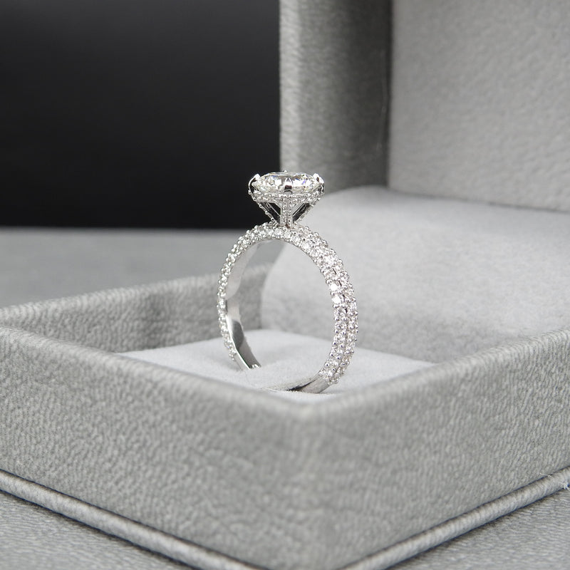 Three-Sided Pave GIA Certified Diamond Solitaire Engagement Ring