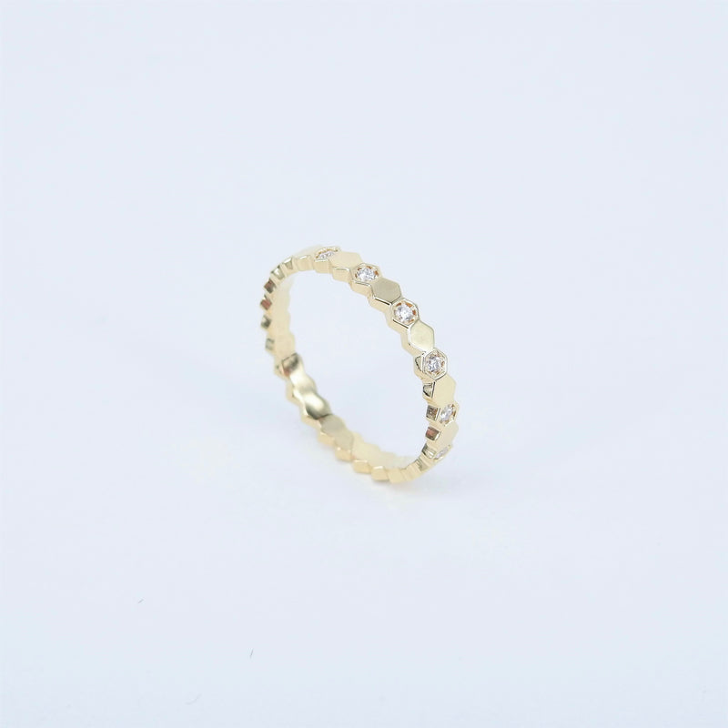 Nature-Inspired Hexagon Diamond Band –  Solid 18k Gold Stacking Eternity Ring