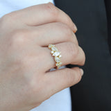 Unique Star Diamond Engagement Ring – Large Marquise Pear Bezel Wedding Band – Nature-Inspired Celestial Milgrain Gold Ring