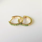 Natural Green Garnet Tsavorite Huggie Hoop Earrings– Flat Hoop Earrings - Dainty Delicate Bridal Set Earrings –Handmade Jewelry