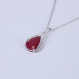 Natural Pear Ruby & Diamond Necklace – Teardrop Ruby Pendant in 18k White Gold – July Birthstone Fine Jewelry