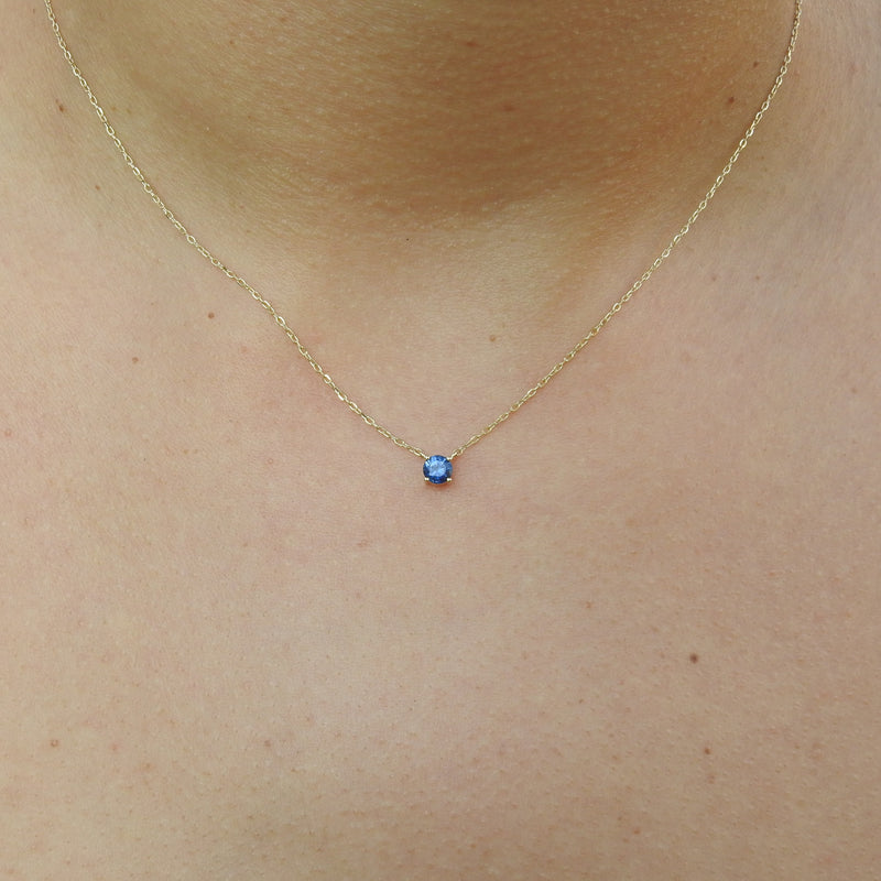 Blue Sapphire Solitaire Necklace - 4 mm Dainty Sapphire Pendant
