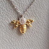 Nature Inspired Dainty Diamond Necklace - Solid 18k Gold Bee Pendant - Wedding Jewelry