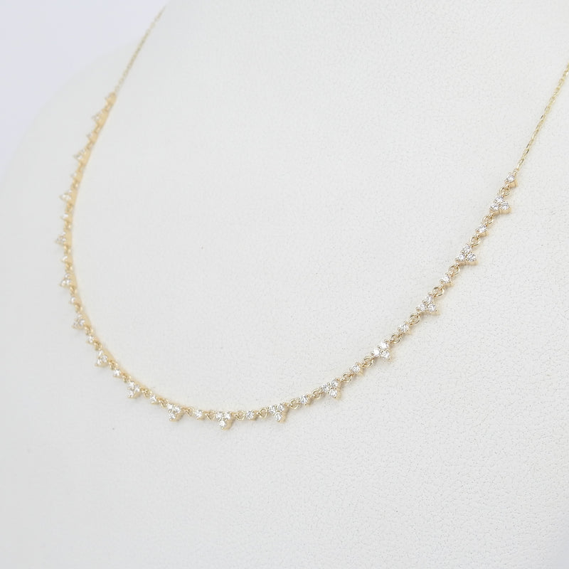 Trio Diamond Necklace - Nature Inspired Cluster Choker - Solid 18k Gold Layered Necklace