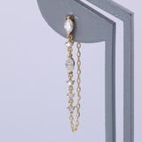 Marquise Diamond Chain Earrings – Solid 18K Gold Dangle Earrings – Delicate Diamond Drop Earrings – Wedding & Bridal Jewelry