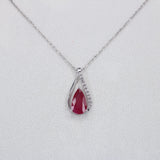 Natural Pear Ruby & Diamond Necklace – Teardrop Ruby Pendant in 18k White Gold – July Birthstone Fine Jewelry