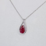 Natural Pear Ruby & Diamond Necklace – Teardrop Ruby Pendant in 18k White Gold – July Birthstone Fine Jewelry