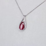 Natural Pear Ruby & Diamond Necklace – Teardrop Ruby Pendant in 18k White Gold – July Birthstone Fine Jewelry