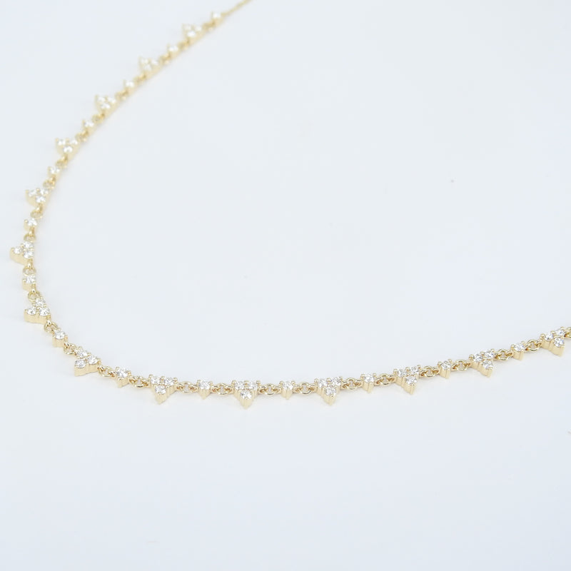 Trio Diamond Necklace - Nature Inspired Cluster Choker - Solid 18k Gold Layered Necklace