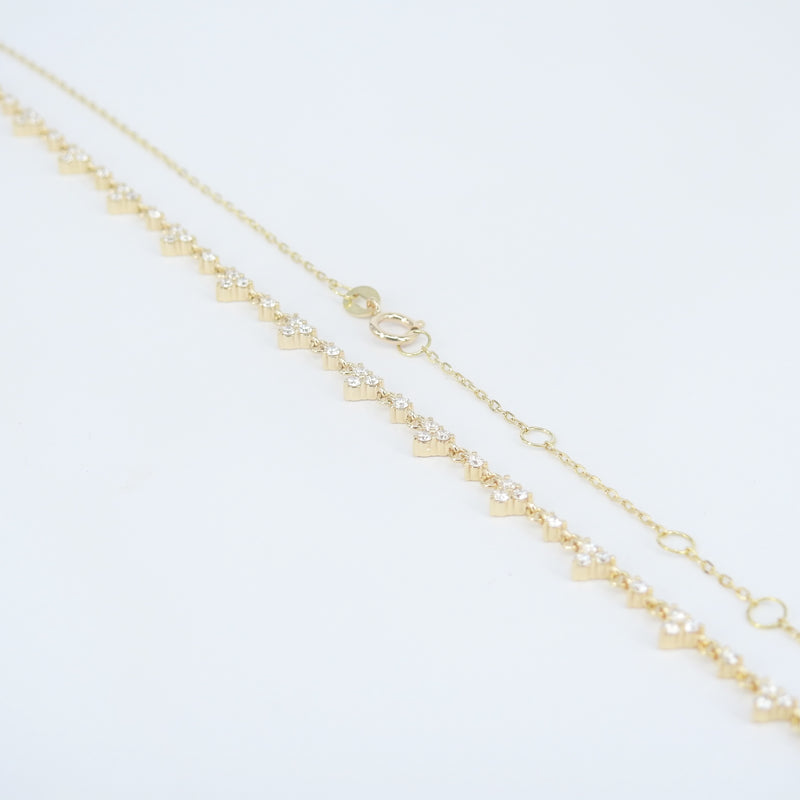 Trio Diamond Necklace - Nature Inspired Cluster Choker - Solid 18k Gold Layered Necklace