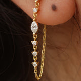 Marquise Diamond Chain Earrings – Solid 18K Gold Dangle Earrings – Delicate Diamond Drop Earrings – Wedding & Bridal Jewelry