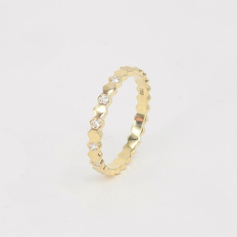 Nature-Inspired Hexagon Diamond Band –  Solid 18k Gold Stacking Eternity Ring