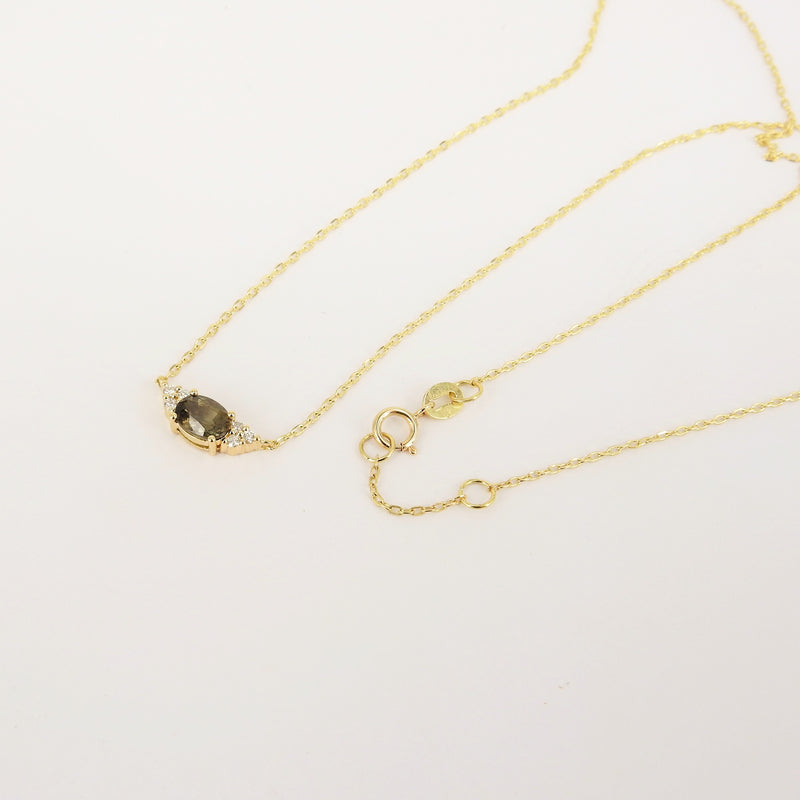 Smokey Quartz & Diamond Cluster Necklace – Oval Solitaire Necklace – Nature Inspired Necklace