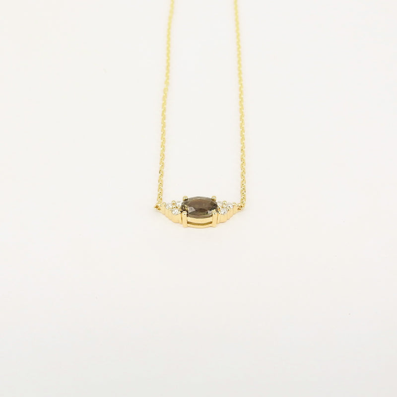 Smokey Quartz & Diamond Cluster Necklace – Oval Solitaire Necklace – Nature Inspired Necklace