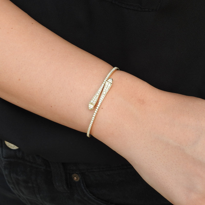 Natural Diamond Snake-Inspired Bangle Bracelet – Thin 18k Gold Stacking Bangle