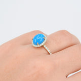 Genuine Oval Sleeping Beauty Turquoise & Diamond Engagement Ring