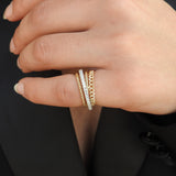 Unique Interlocking Diamond Wedding Ring Set – Small Diamond and Multi Braided Gold Wedding bands – Natural April Birthstone Ring
