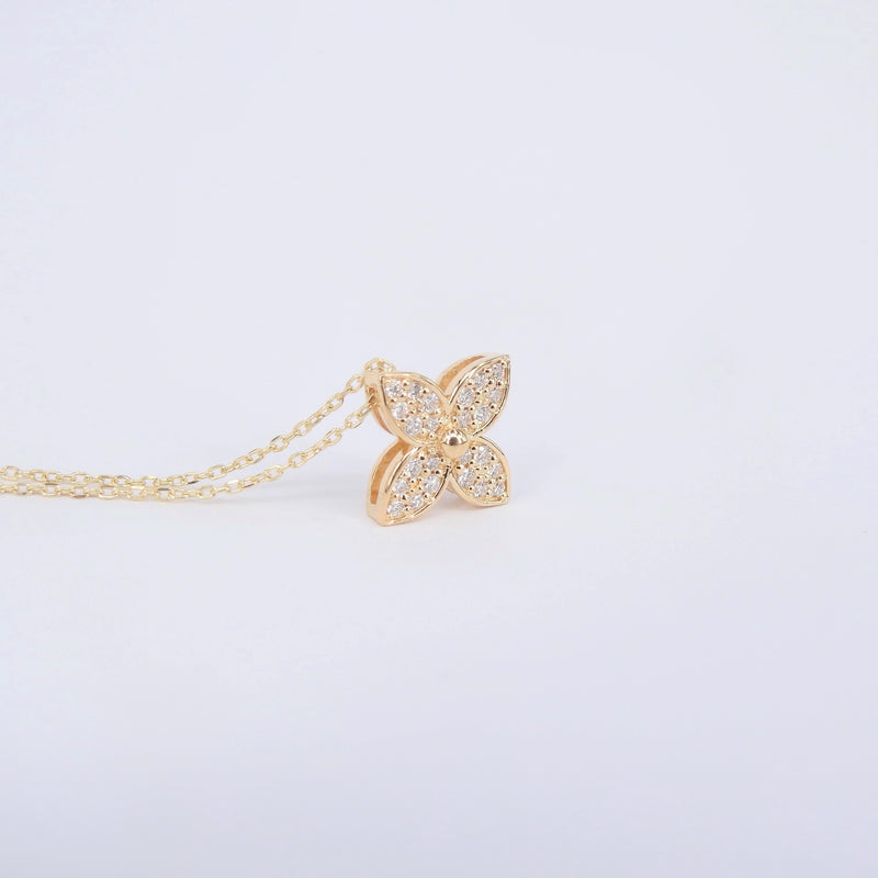 Nature Inspired Diamond Flower Necklace - Natural Diamond Leaves Pendant