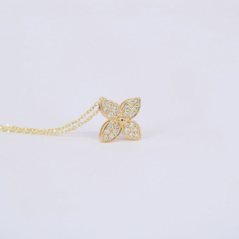 Nature Inspired Diamond Flower Necklace - Natural Diamond Leaves Pendant