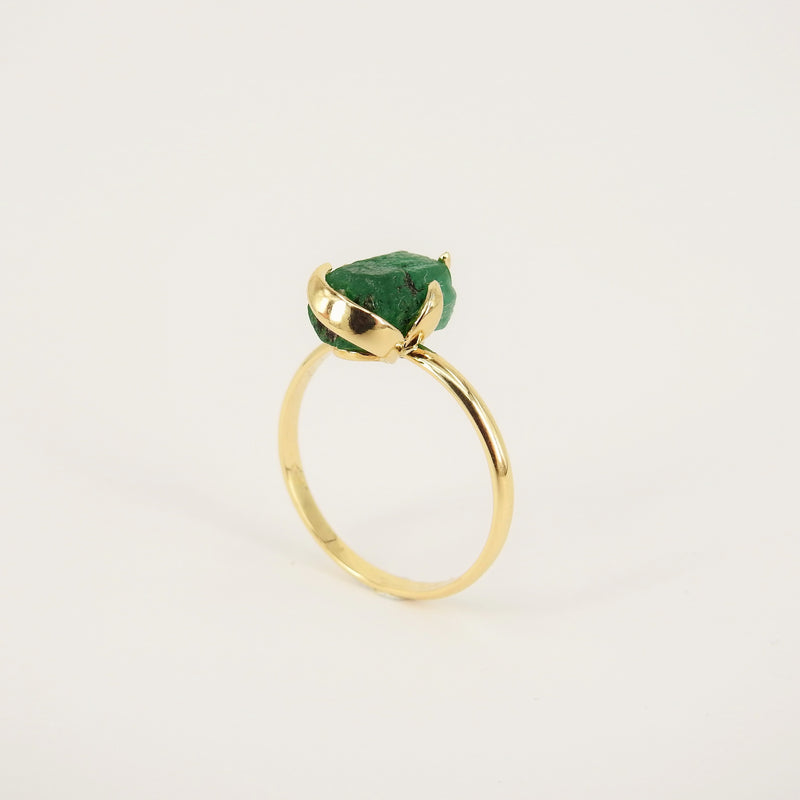 Rough Colombian Emerald Solitaire Engagement Ring - 4.4 Ct