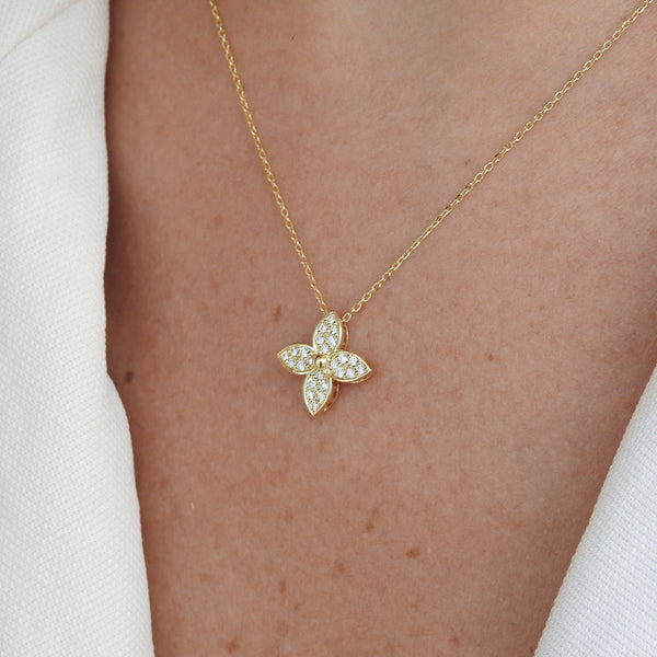 Nature Inspired Diamond Flower Necklace - Natural Diamond Leaves Pendant