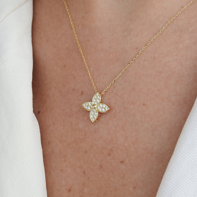 Nature Inspired Diamond Flower Necklace - Natural Diamond Leaves Pendant