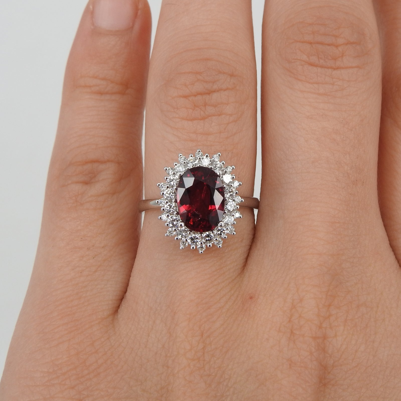 Unheated Mozambique Ruby Engagement Ring - Double Diamond Halo