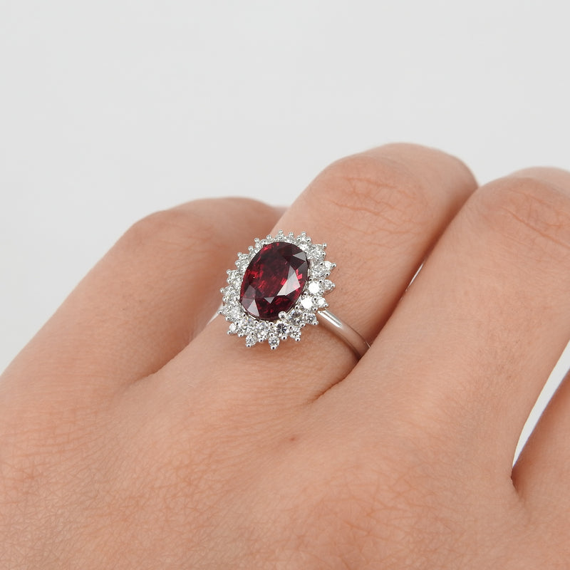 Unheated Mozambique Ruby Engagement Ring - Double Diamond Halo Ruby Ring - April & July Birthstone Ring
