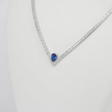 V-Shaped Diamond Sapphire Tennis Necklace Set – Minimalist Ceylon Sapphire Channel Jewelry – Solid 18k Gold Bridal & Anniversary Gift